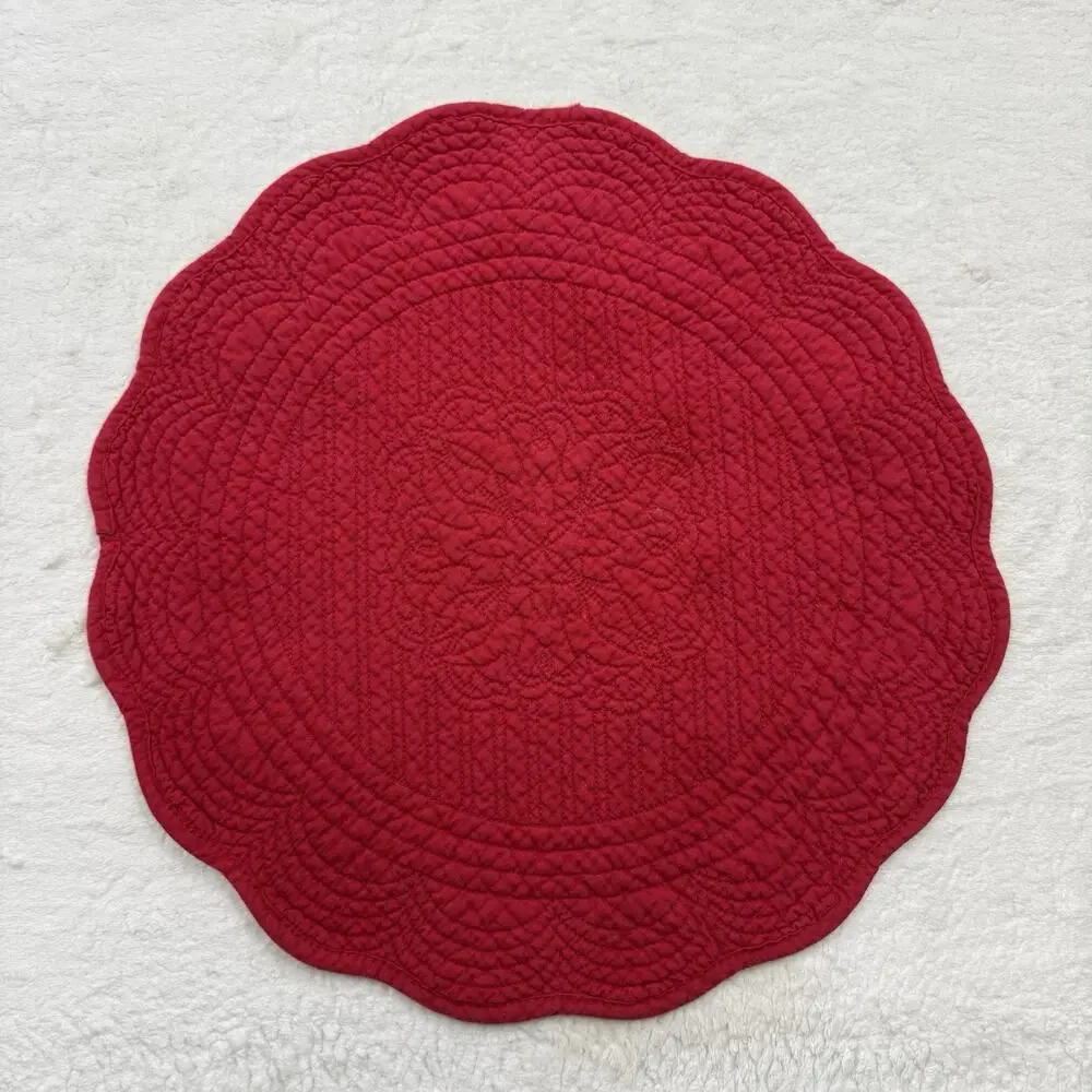 Vintage Set of 3 Round Quilted Red Placemats 14 inch Dining Table Decor